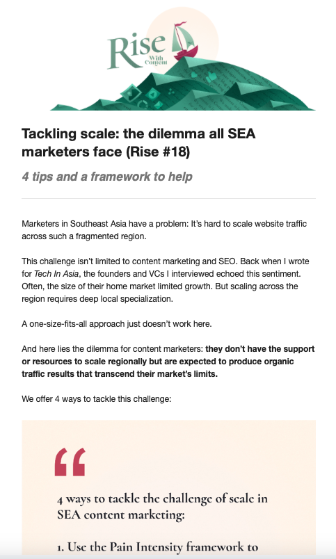 Screenshot of Rise newsletter
