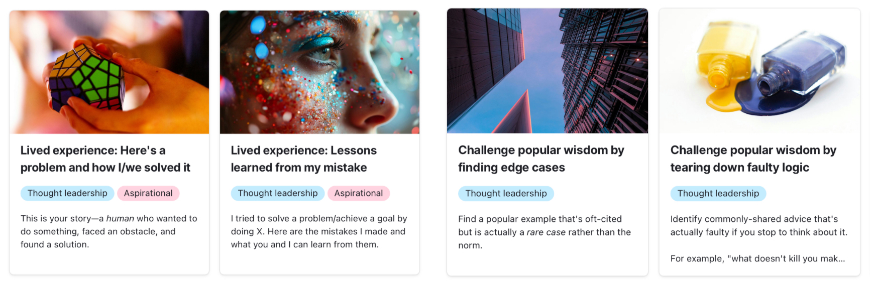 Content angle examples from With Content's idea generator tool